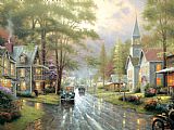 Evening Paintings - HOMETOWN EVENING by Thomas Kinkade